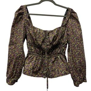 J. Crew Liberty Square Neck cinched waist busy Izzy print floral blouse top, 4